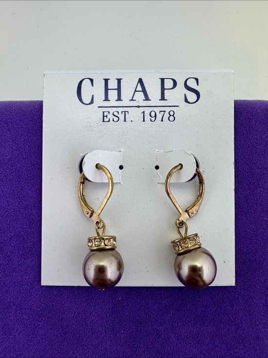 Chaps Jewelry - 💛 Chaps Gold-Tone Purple Pearl Drop Earrings with Crystal Caps